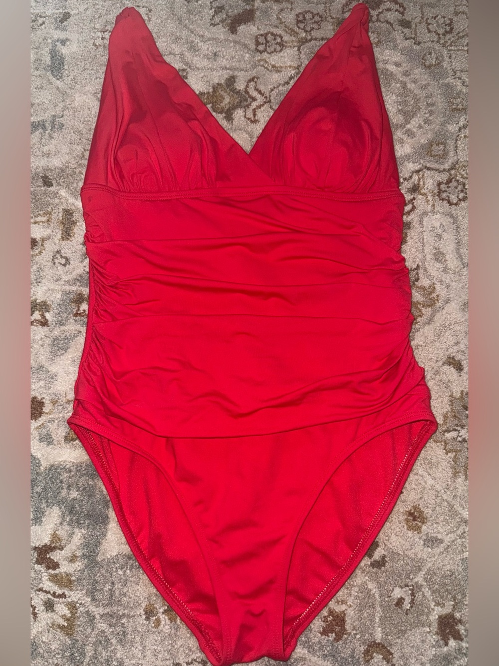 Liz Claiborne Bright Red V-Neck One-Piece Swimsuit
